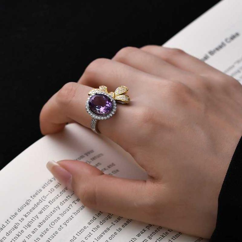 Sace Gems Роскошные кольца из стерлингового серебра 925 пробы с изменяемым размером, кольца с натуральным аметистом для женщин, обручальные, коктейльные, вечерние, изящные ювелирные изделия, подарок