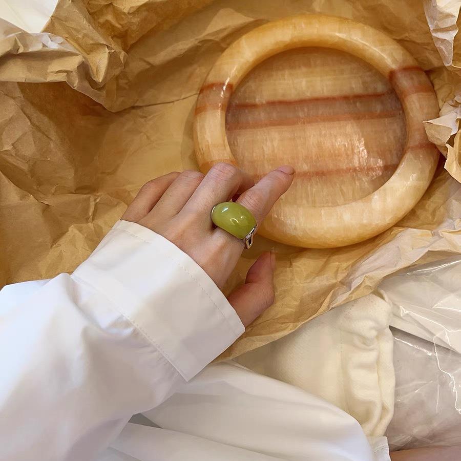 Корейское кольцо из нефрита с зеленым виноградом: Модное женское медное кольцо с покрытием из белого золота