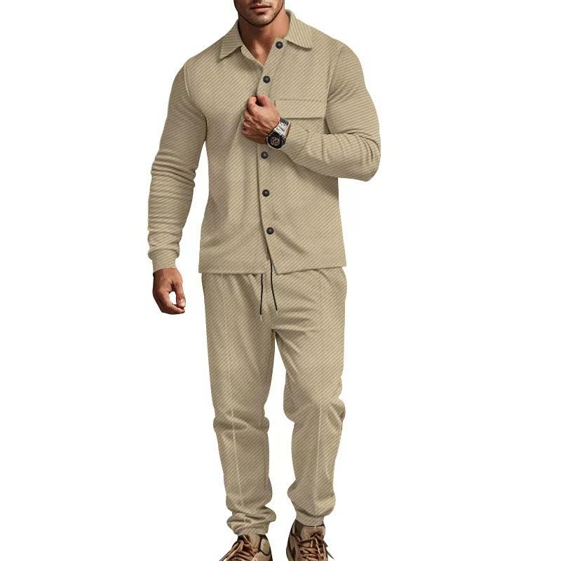 IHUASU Men's Fashion Casual Long Sleeve POLO Neck Pants Suits