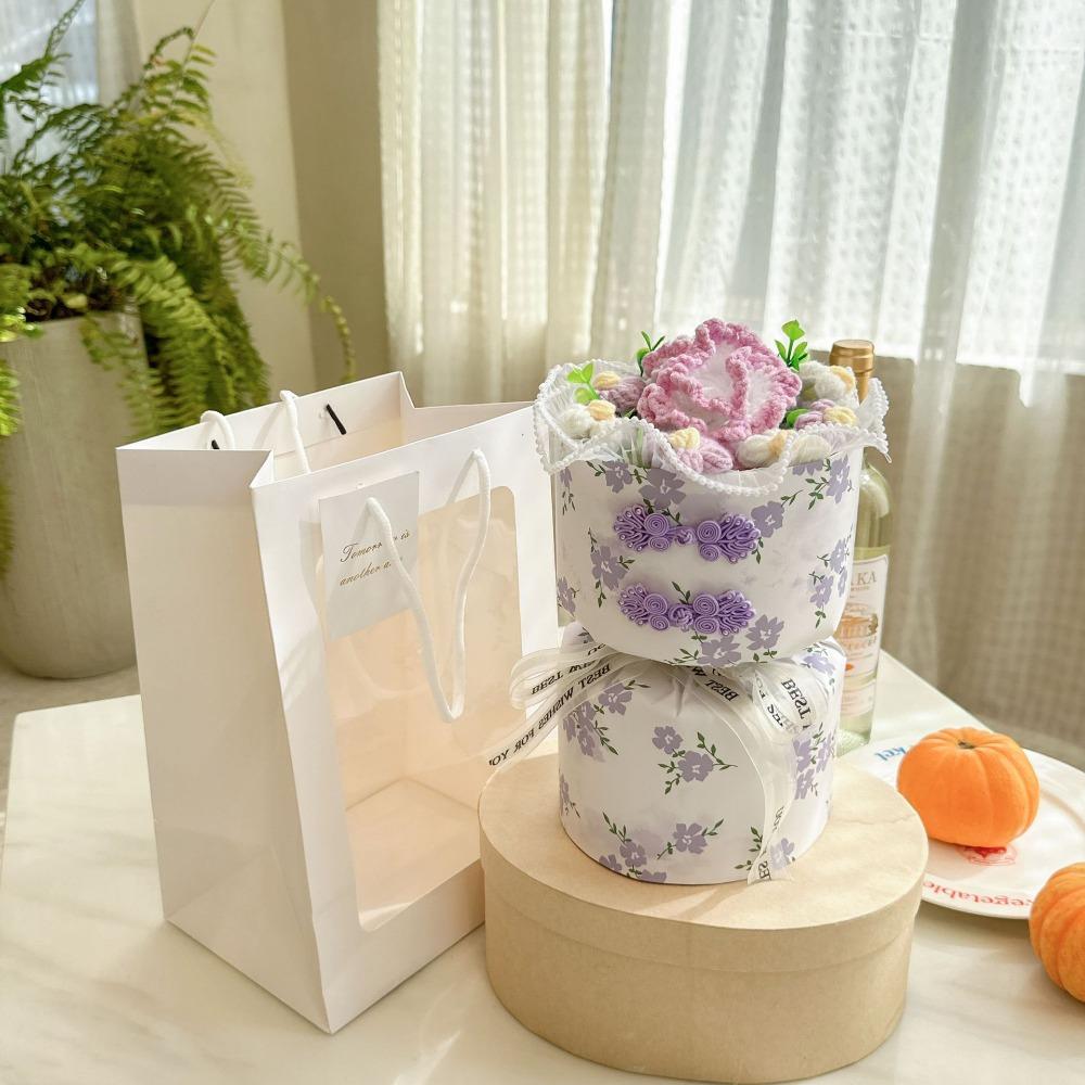 Romantic Carnation Bouquet Gift Finished Fake Flower Knitted Rose Bouquet Valentine's Day Gift