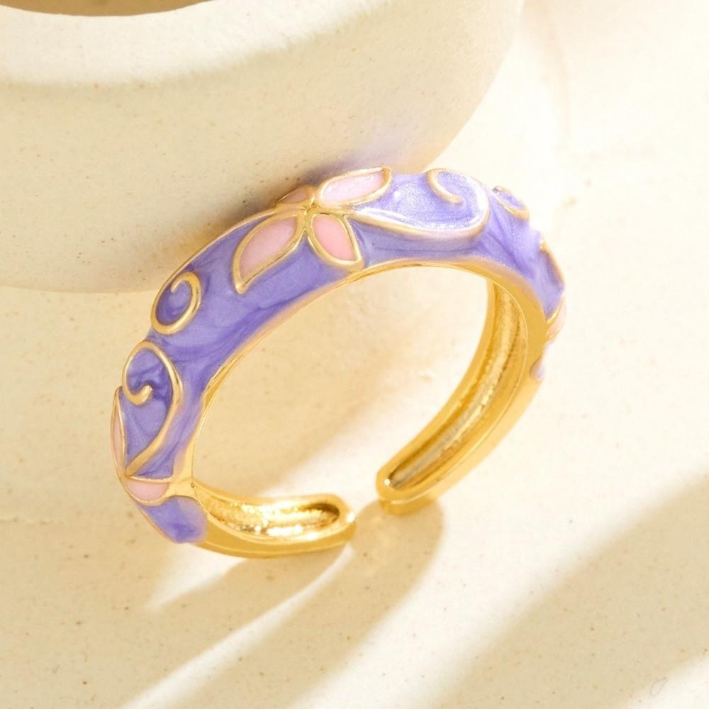 Colorful Flower Open Ring Versatile Drip Glazing Ring Unisex Oil-Drop Enamel Ring  Gift