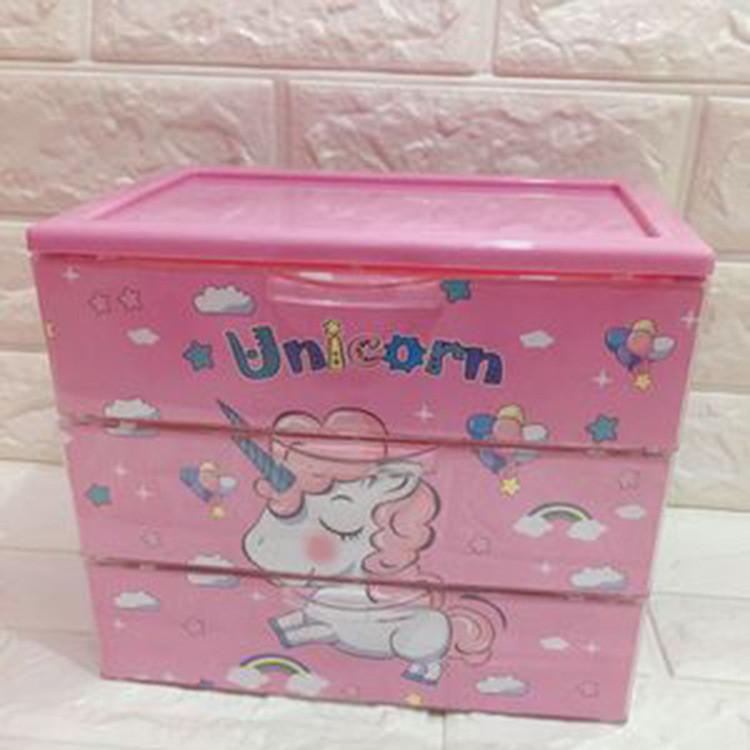 Hello Kitty Leopard Unicorn Melody Pattern Three Layer Drawer Style Storage Box For Desk Organization