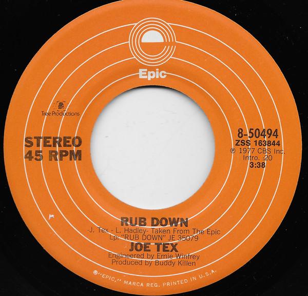 7-дюймовая пластинка JOE TEX - Rub Down / Be Kind To Old People 850494 Epic 1978 US Соул/Фанк Б/У