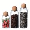 3pcs/set Glass Food Storage Jars With Ball Shaped Wood Lid Clear Glass Jar With Sealed Cork Lid For Candy Tea Coffee Spices Salt And More Kitchen Supp