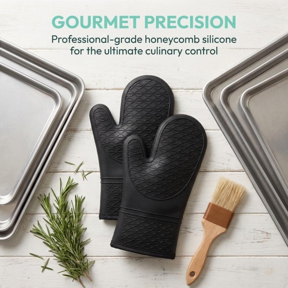 Silicone Heat Resistant Mitts Non-Slip Grip BBQ Gloves Food Grade Kitchen Potholder Household