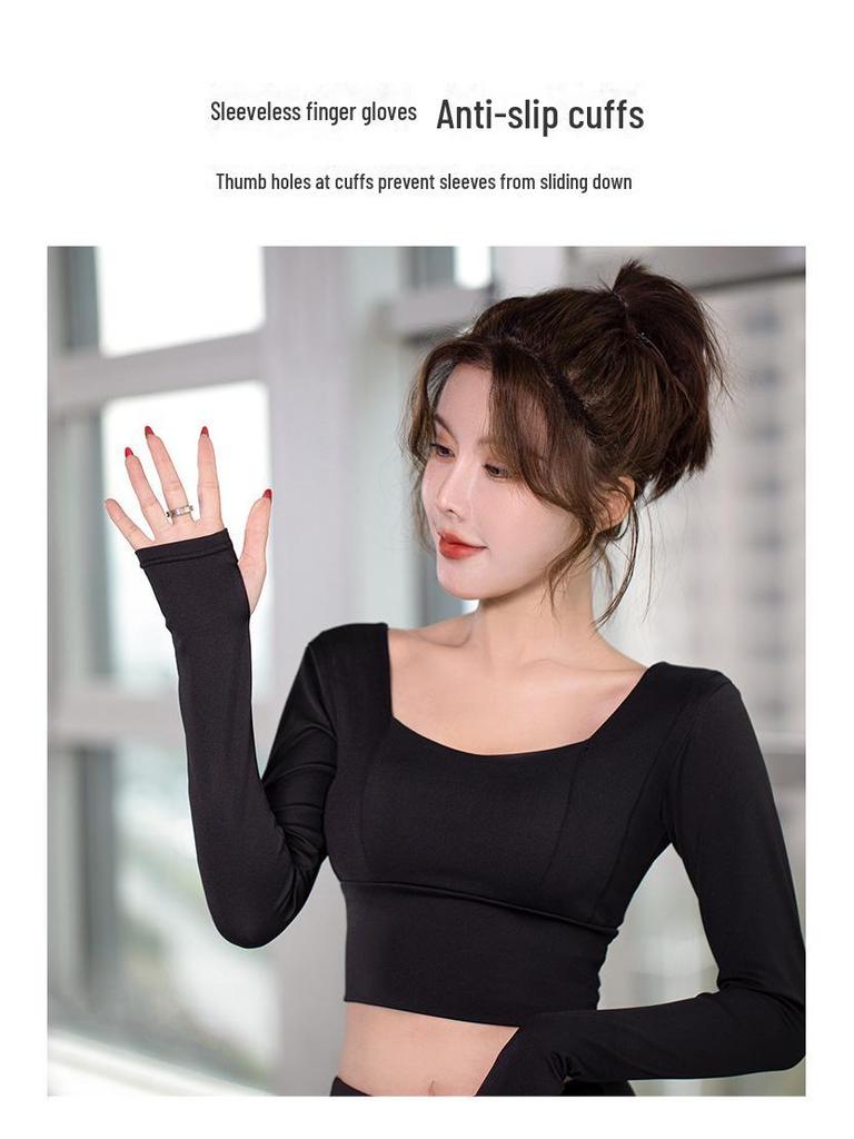 Juyitang Women's Quick-Dry Long Sleeve Yoga Top with Chest Pad