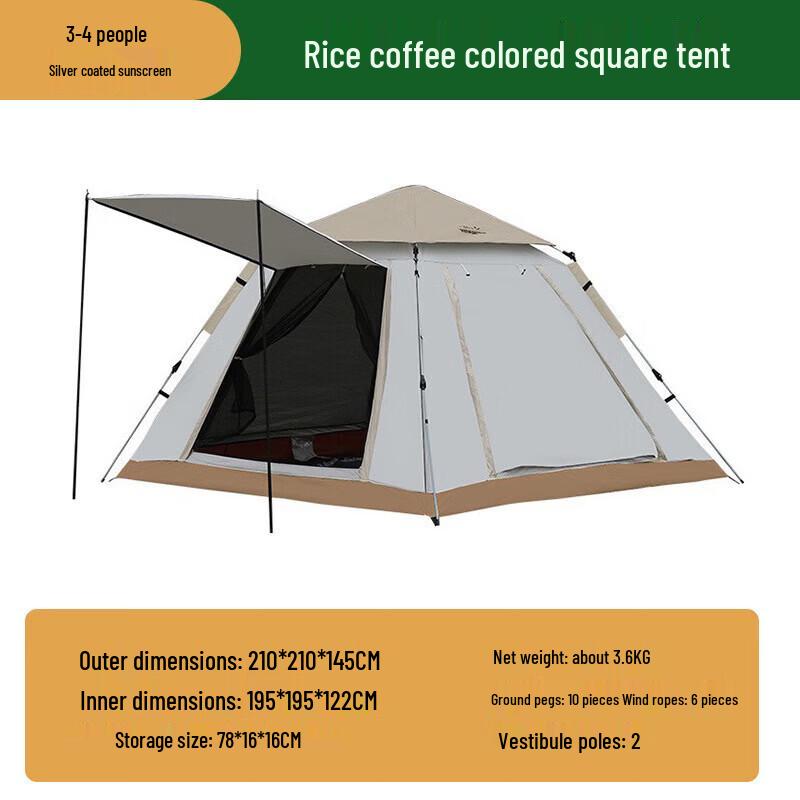 3-4 Person Automatic Quick Setup Camping Tent