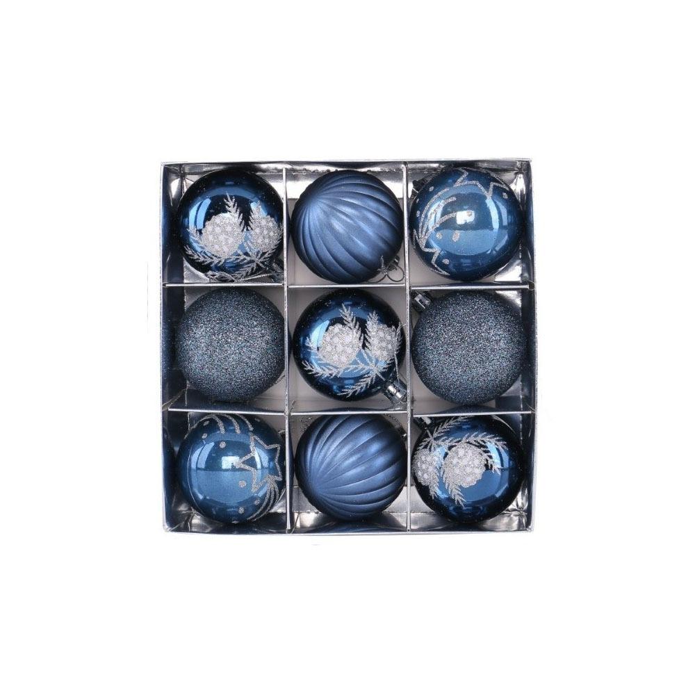 9Pcs/Set Plastic Christmas Balls with Gold Pattern Xmas Tree Ornaments Accessories Gift