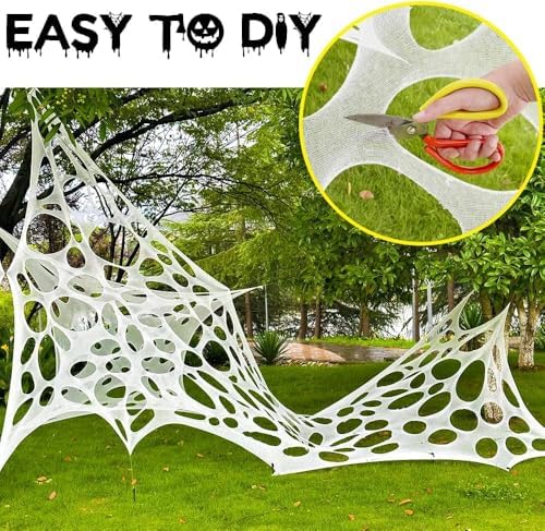 Halloween Giant Triangular Spider Web Stretchy Cuttable Spooky Cobweb Outdoor Yard Party Decoration White