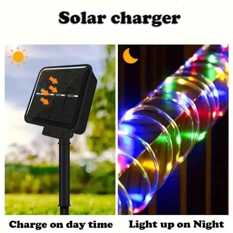10M 100LED Solar Rope Strip Lights Waterproof Tube Rope Garland Fairy Light Strings for Outdoor Indoor Garden Christmas Decor