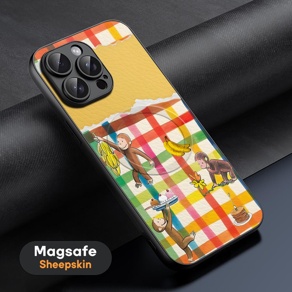 Curious George Cartoon Hot Phone Case For iPhone 17 16 15 14 13 12 11 Plus Pro Max High-end Luxury Magsafe Sheepskin