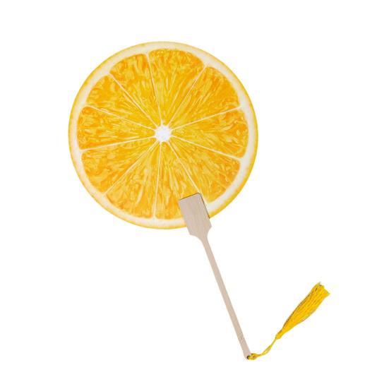 Fruit Print Fan with Wooden Long Handle Portable Lightweight Outdoor Travel Camping Picnic Summer Handheld Round Paper Fan
