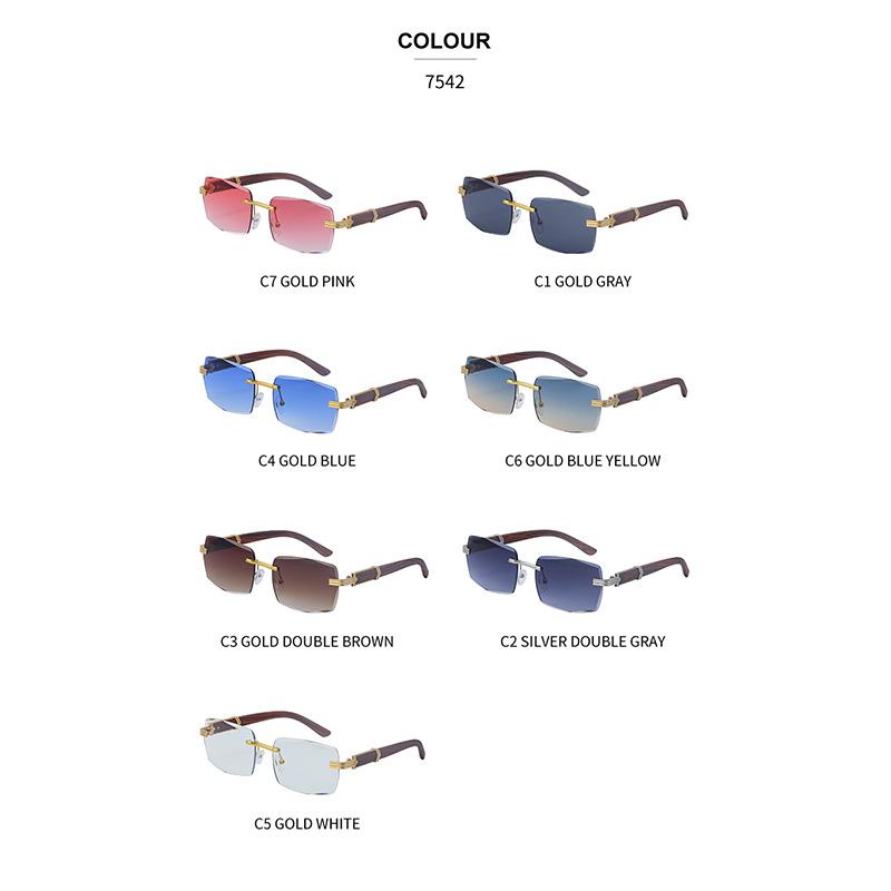 Солнцезащитные очки без оправы с отделкой, мужские модные квадратные солнцезащитные очки в стиле ретро, мужские очки с имитацией древесного зерна, очки на ножках