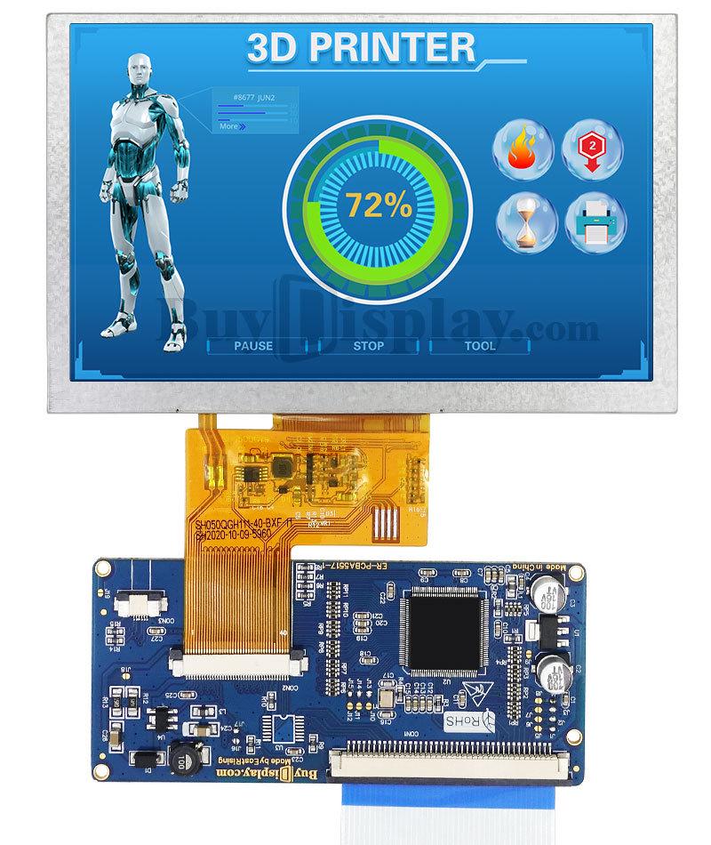 5" TFT LCD Color Display with RA8875 Controller, Serial Port, & Optional Touchscreen