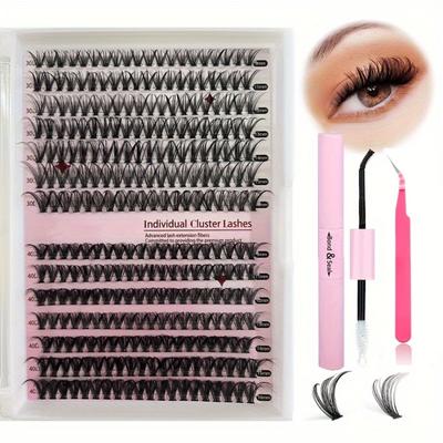 Набор для ресниц DIY с пинцетом, набор для клея для ресниц 30D + 40D, вьющиеся накладные ресницы