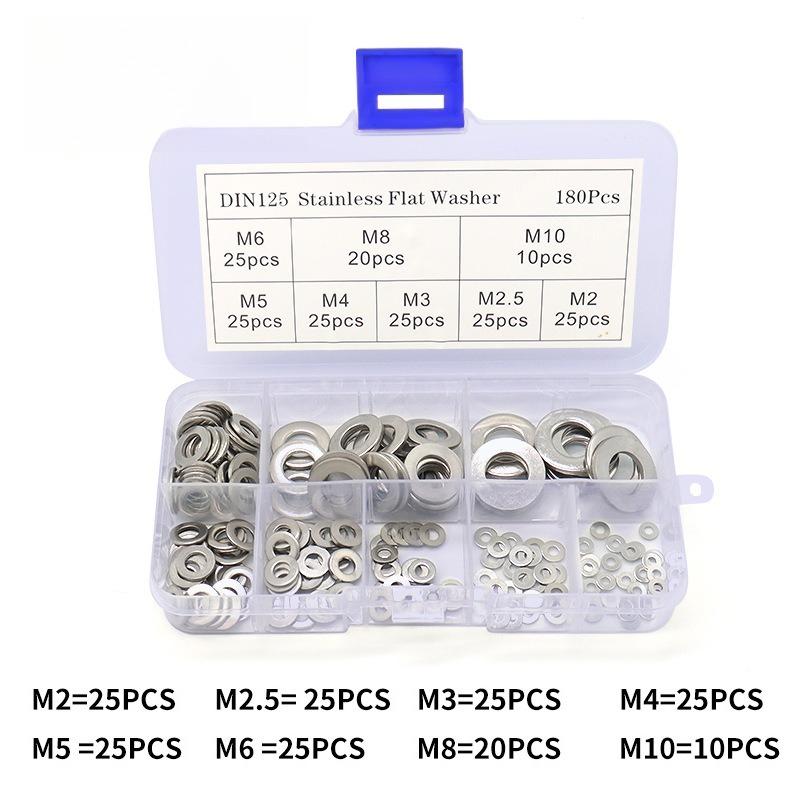 1PACK/180PCS stainless steel gasket box 304 stainless steel flat gasket combination M2-10 combination screw gasket