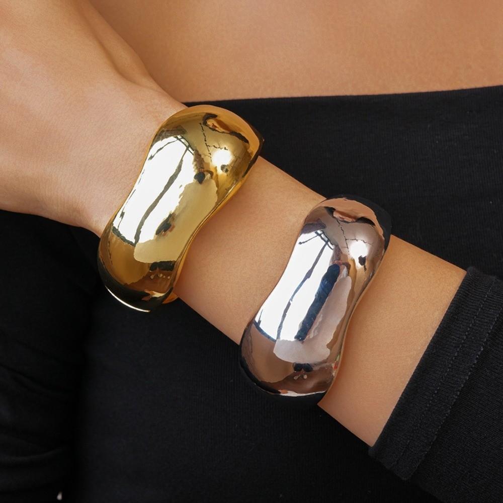 Wide Opening Metal Cuff Bangles Gold Silver Color Exaggerated Bracelet Wide Irregular Bangle Women
