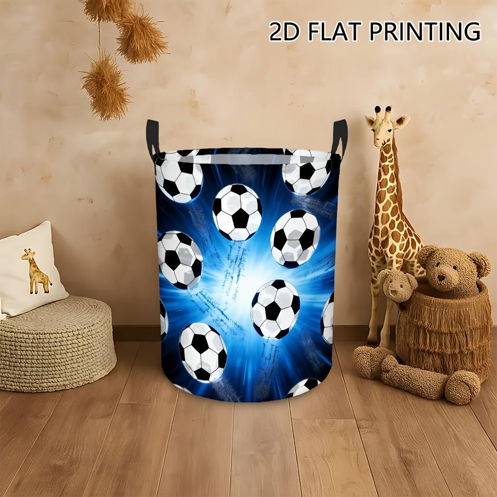 1pc Collapsible Laundry Basket with Soccer Ball Bursting Pattern And Handle Spacious Round Hamper Suitable for Room, Dorm Storage with Soccer-Themed f