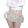 Женская мини-юбка-фонарик, симпатичная юбка-фонарик с заниженной талией и клетчатым принтом, летняя юбка-бантик