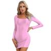 Women's Long Sleeve Bodycon Tight Pencil Dress Oil Glossy Sheer Micro Mini Dress Clubwear