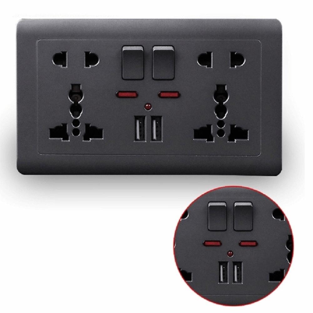 Standard International Wall Socket Universal Wall Outlet Black USB Socket Panel US Plug
