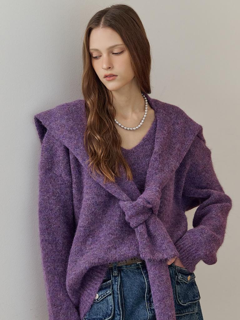 MAXZA V-Neck Loose Fit Knit & Shawl Set