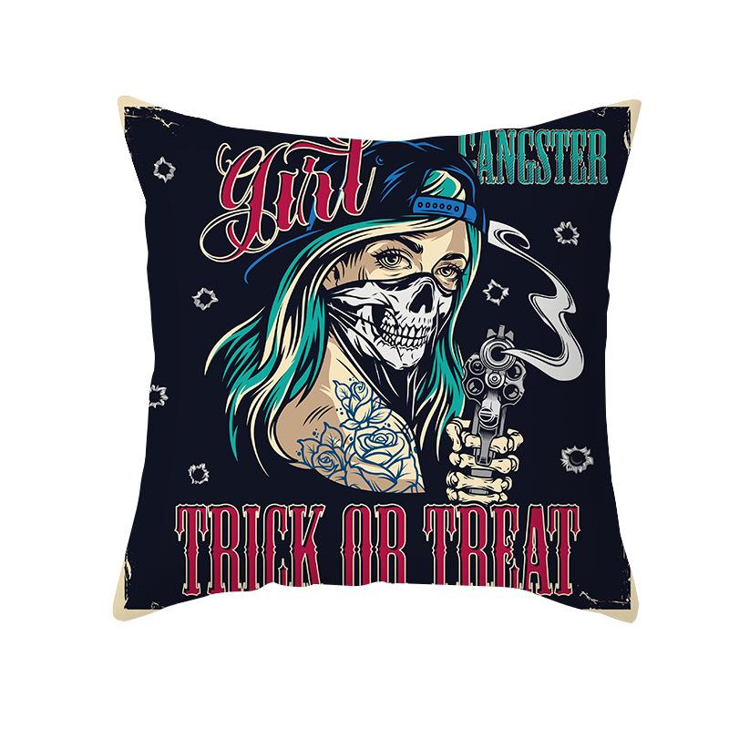 Halloween Cartoon Skull Spider Demon Bat Decorative Pattern Pillow Case Bedroom Living Room Sofa Cinema Garden Throw Pillow Case