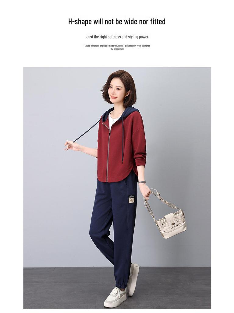 Женский спортивный костюм большого размера - Стильный осенний костюм-двойка для мам среднего возраста