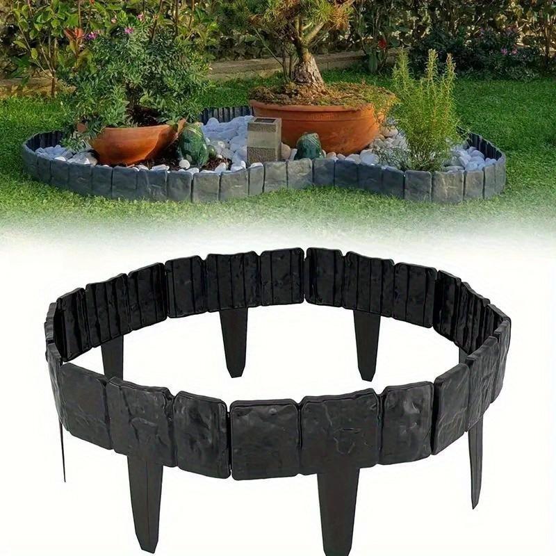 8/12/16pcs Garden Landscape Edging Borders Insert Plastic Imitation Stone Effect Fence DIY Lightweight for Outdoor Patio Balcony Yard