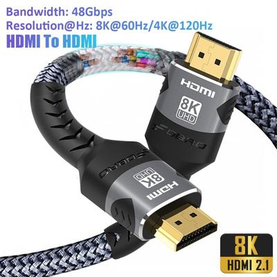 8K HDMI-кабель 2.1 48 Гбит/с высокоскоростной HDMI-плетеный шнур-4K@120 Гц 8K@60 Гц, DTS:X, HDCP 2.2 и 2.3, HDR 10 для совместимого ноутбука/PS5