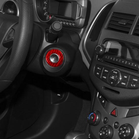 Red Carbon Fiber Interior Ignition Button Cover Trim For Chevrolet Sonic 2012-16