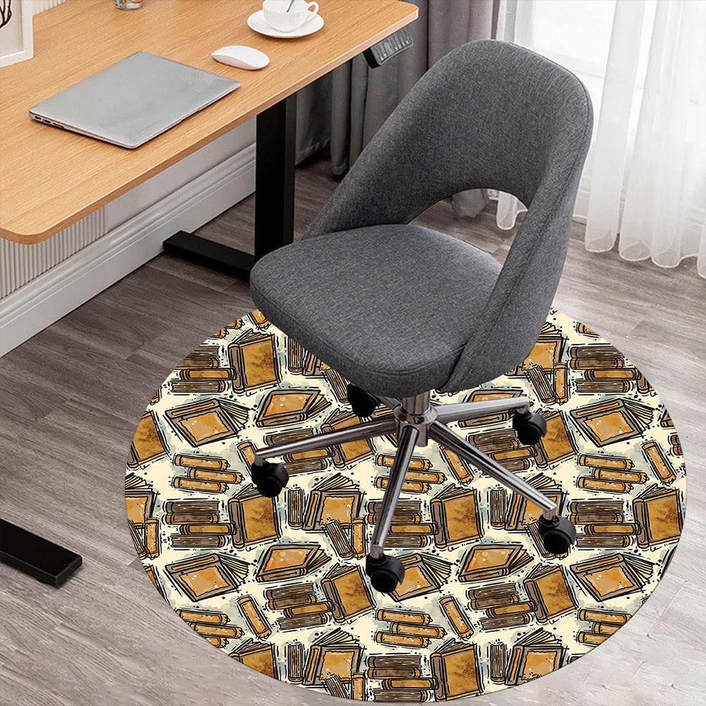 1pc books pattern Round Chair mat Area Rug - Non-Slip, Floor Mat for Office, Bedroom, and Indoor Decor -1002206