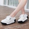 Genuine Leather Women Walking Shoes 5cm High Wedges Heels Shoes Lace-up Platform Shoes Loafers Mother Shoes