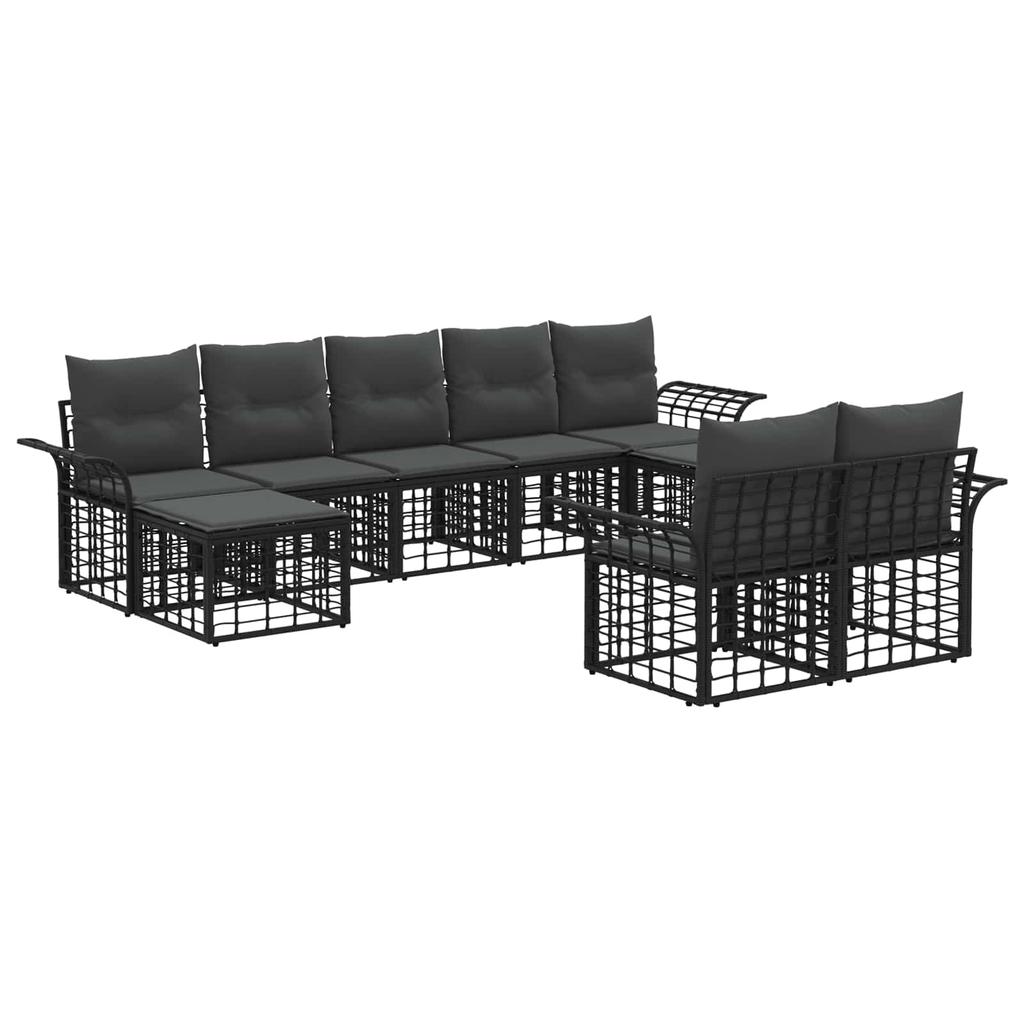 Outdoor Sofa Set 9 Piece Black and Dark Gray Polyester
