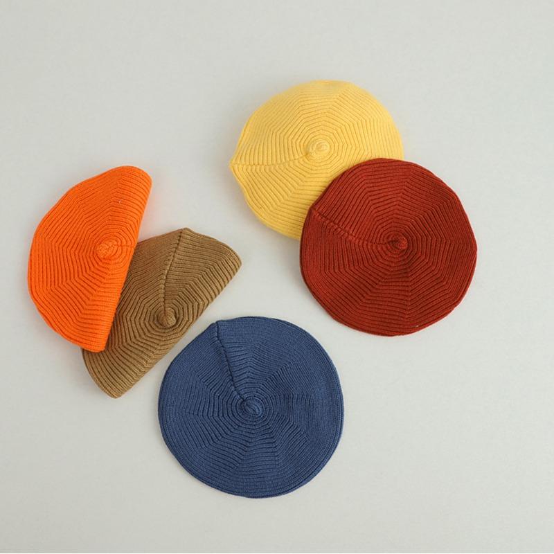 Милый детский берет, универсальная однотонная шерстяная шапка для новорожденных, шапка художника, теплая шапка с тыквой для маленьких мальчиков и девочек, повседневный чепчик