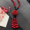 New Vintage Versatile Red Cinnabar Sweater Chain Natural Long Female Rose Necklace Pendant Accessories