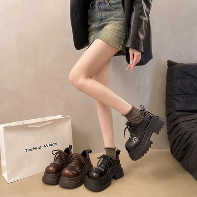 Европейские туфли-маффины, маленькие кожаные туфли на толстой подошве с увеличенной высотой, 2025 весна, новая модная обувь на высоком каблуке, лоферы, женская обувь, тренд