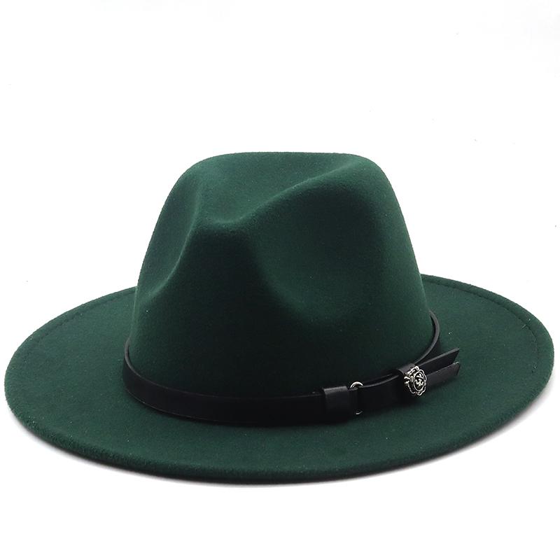 Новая женская и мужская шерстяная шляпа-федора с кожаной лентой, джентльменская элегантная женская кепка зима-осень с широкими полями, джазовая церковная панама-сомбреро