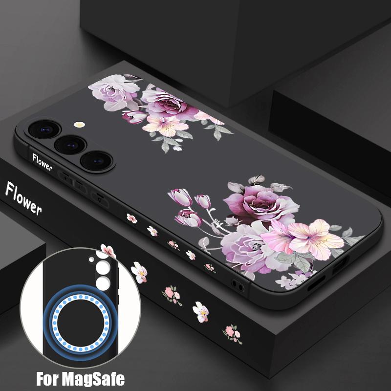 Магнитный чехол с цветком пиона для Samsung Galaxy S25 Ultra Capa S24 S23 Ultra S22 S21 FE Роскошный Встроенная металлическая пластина Мягкая крышка