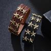 Vintage Cowhide Bracelet with Metal Star - Adjustable and Stylish for Men