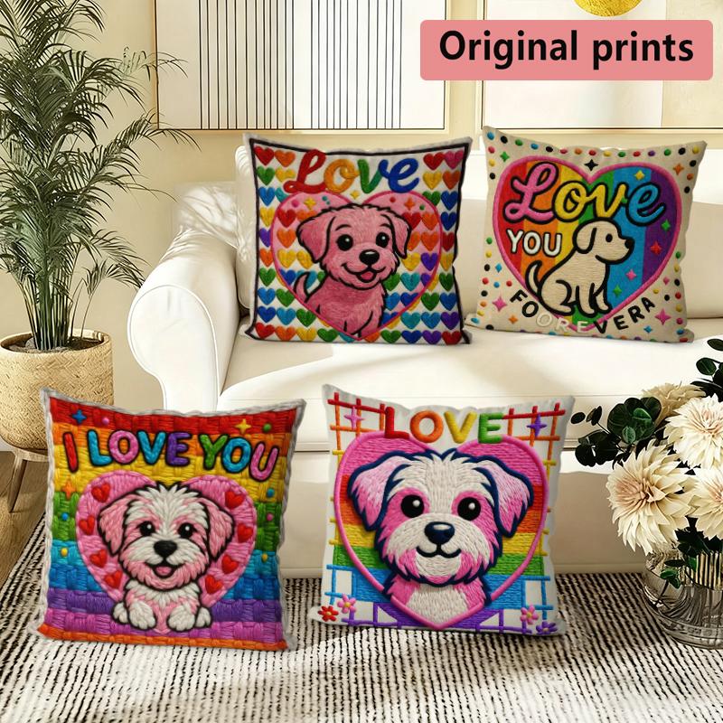 Love Heart Puppy Rainbow Throw Pillow Covers Pattern Cushion Cover Suitable For Sofa Bedroom Car Pillow Cover