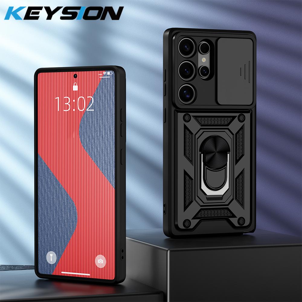 KEYSION Противоударный чехол для Samsung S25 Ultra 5G S25+ Plus Slide Camera Защитное кольцо Подставка Чехол для телефона для Galaxy S24 FE 5G