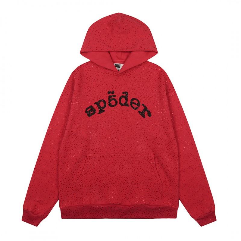 Sp5der Hoodie Oversized Thick Fleece Sweatshirt With Foil Print Spiderweb Design Men Winter Casual Wear