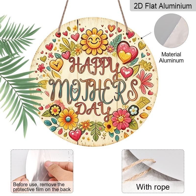 2D Flat Retro Aluminum Wall Decorations in Various Sizes. Warm, Hand-painted Mother's Day Theme with Watercolor Flower and Heart Patterns. Ideal for