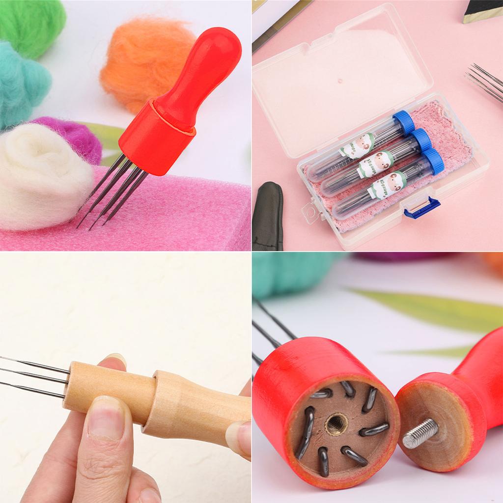 Needle Felting Supply for Beginner Professional Wool Felting Tool with Wool Felting Needle Wood Handle Finger Cots