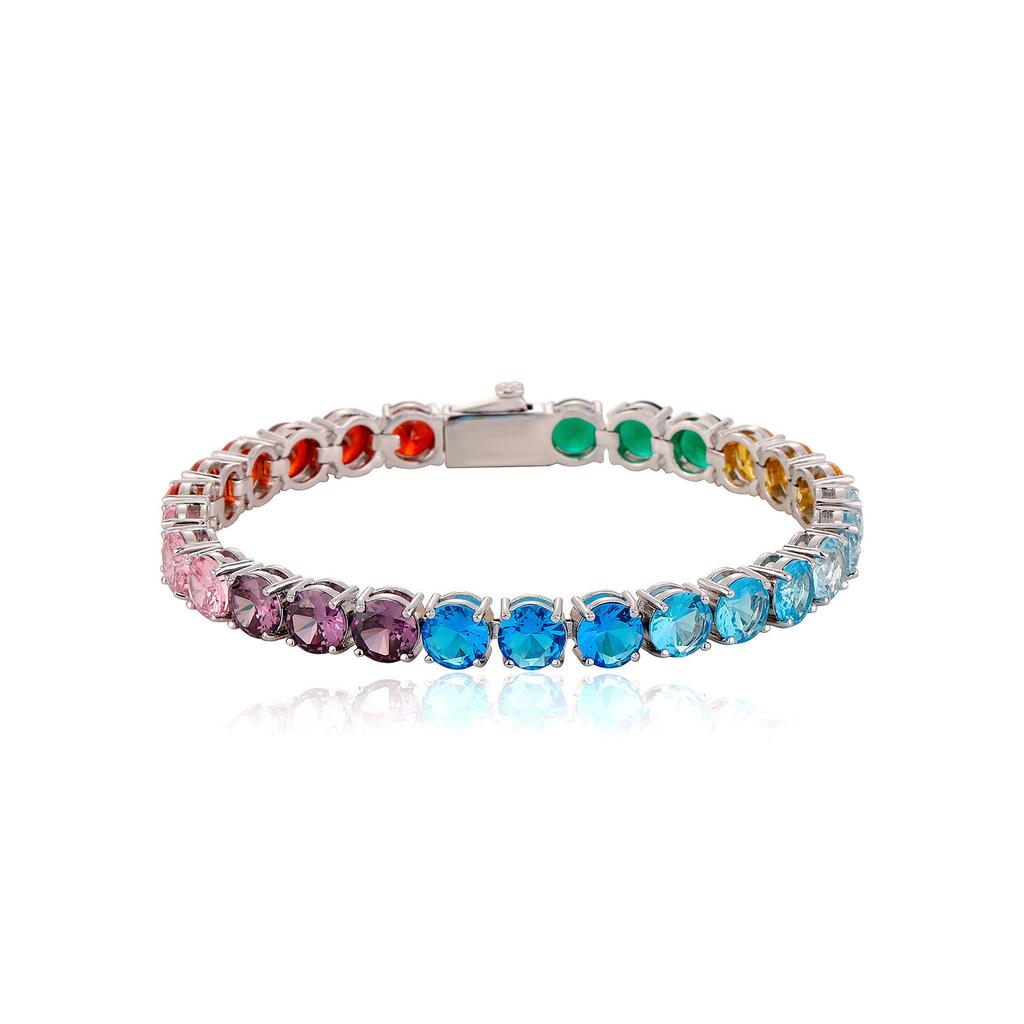 Rainbow Gradient Tennis Chain Brass Prong Setting Multi Color Cubic Zircon Hip Hop Unisex 3mm&6mm Stackable Bracelet