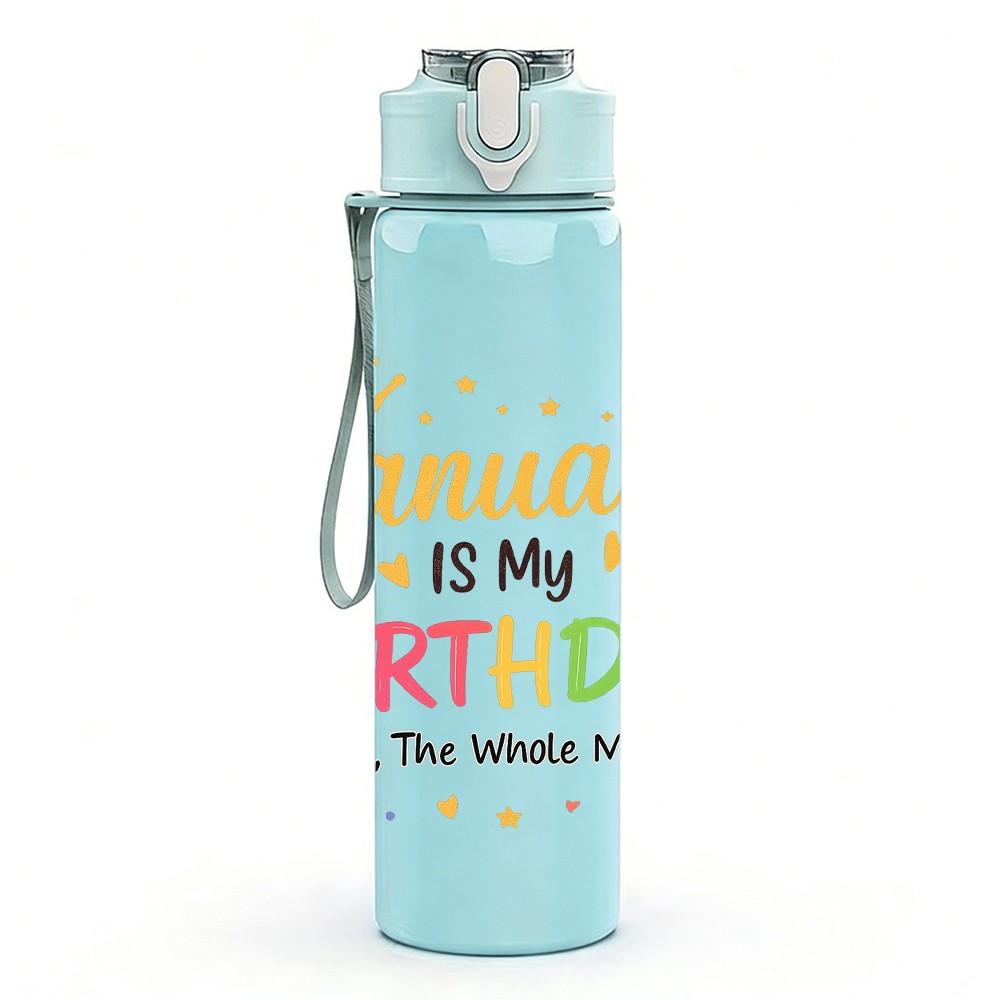 1PC January Birthday Confetti Text 750ml Color Plastic Sports Water Bottle Leakproof Flip Straw Lid Suitable for Sports Office Home Use