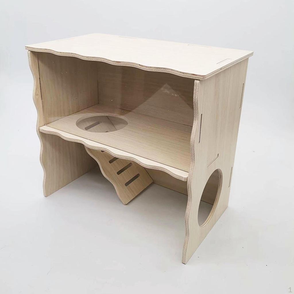 Hamster Hideout Cage, Pets Wooden House with Ladder, Small Animal Habitat