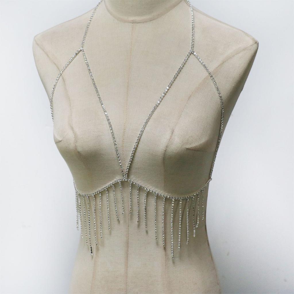 European And American Jewelry, Fashionable Hollow Fringed Rhinestone Breast Chain, Beach Music Party Wear Chest Jewelry