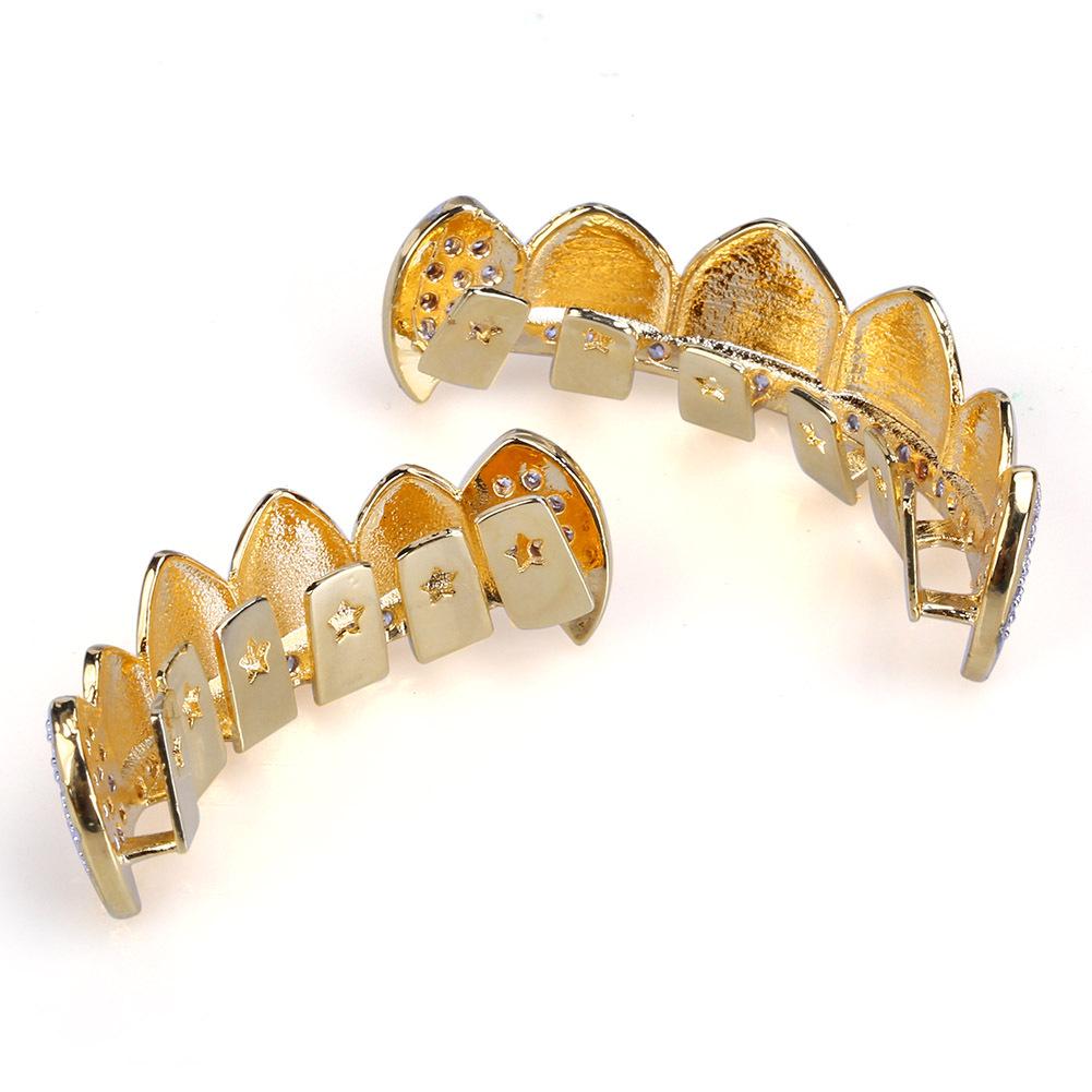Hip Hop Iced Out Teeth Grillz 18K Gold Plated Grillz Teeth Rapper Body Jewelry Gift